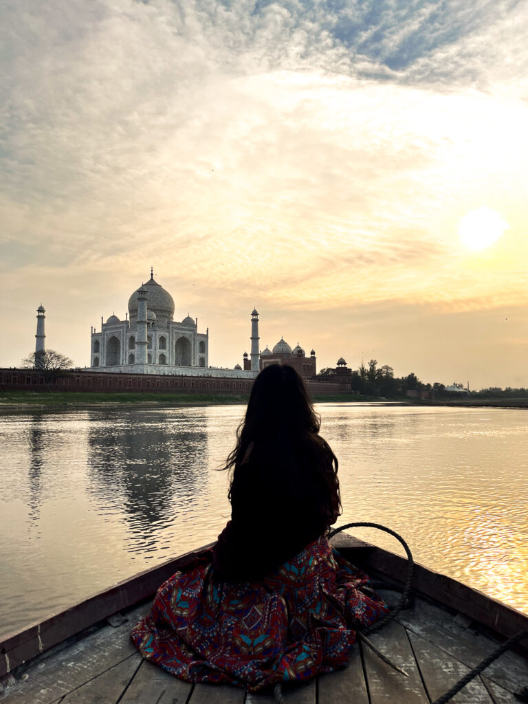 Taj Mahal as seen from a boat ride.